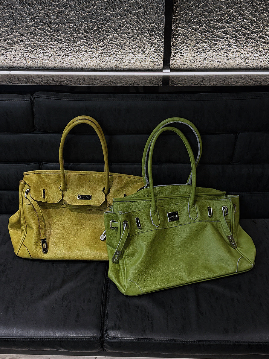 Classic Slouchy Pebbled Leather Shoulder Tote Bag with Belt Detail