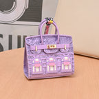 Miniature Architectural Leather Bag Charm with Twilly Accent