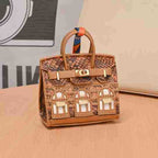 Miniature Architectural Leather Bag Charm with Twilly Accent