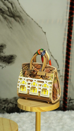 Miniature Architectural Leather Bag Charm with Twilly Accent