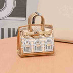 Miniature Architectural Leather Bag Charm with Twilly Accent