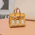Miniature Architectural Leather Bag Charm with Twilly Accent