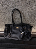 Classic Slouchy Pebbled Leather Shoulder Tote Bag with Belt Detail