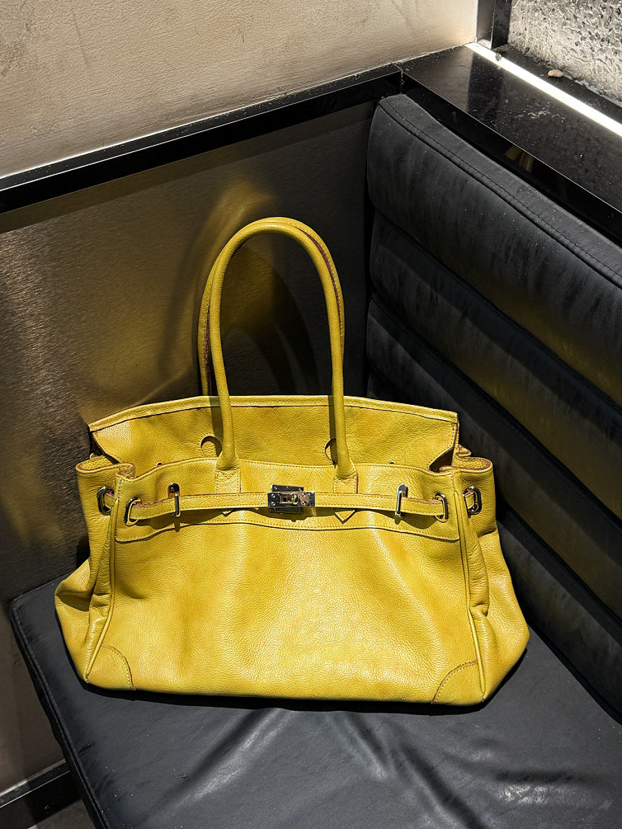 Classic Slouchy Pebbled Leather Shoulder Tote Bag with Belt Detail