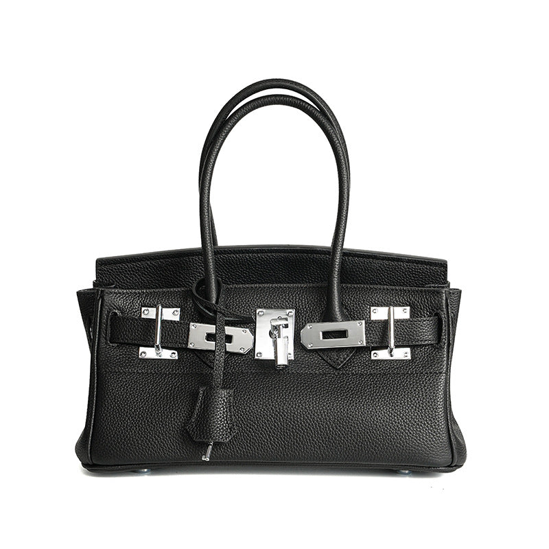 Classic Structured Top-Handle Leather Satchel Bag