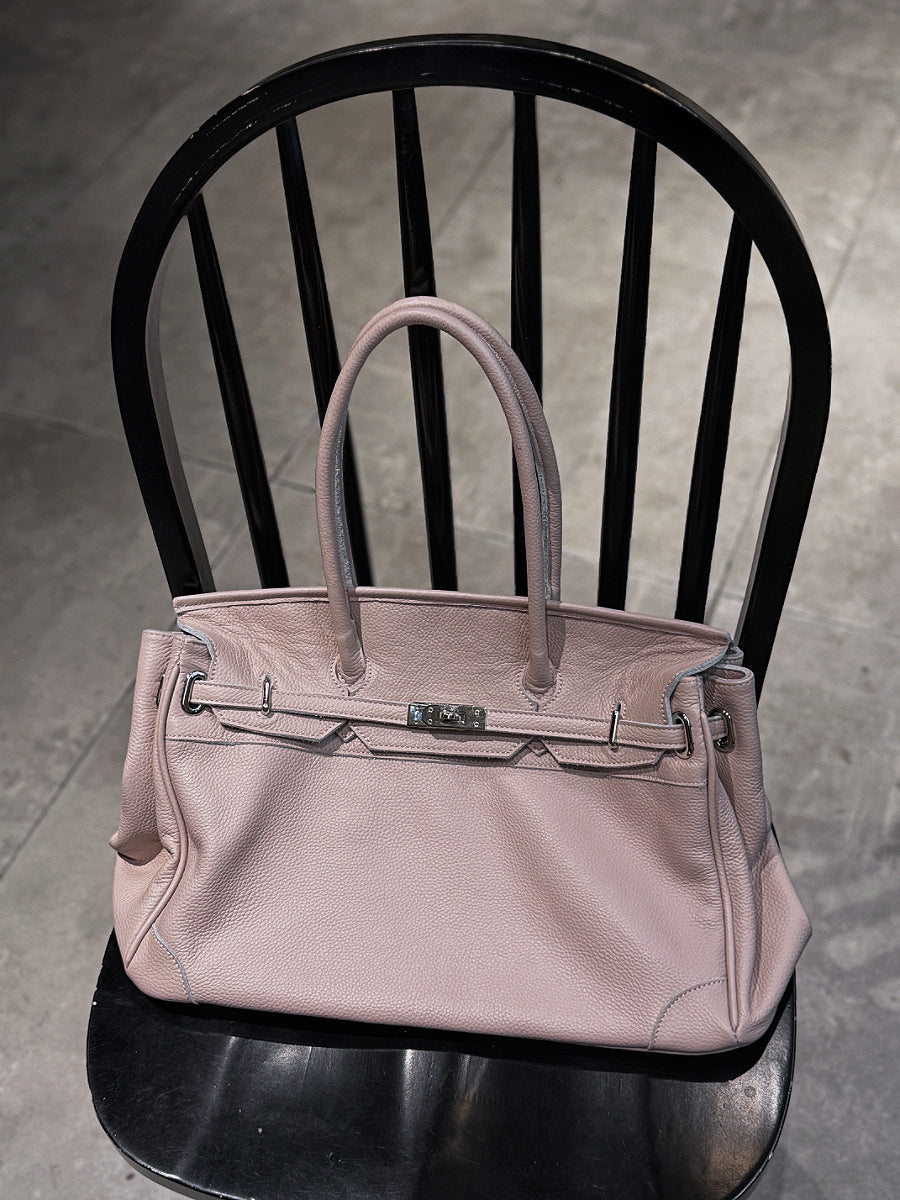 Classic Slouchy Pebbled Leather Shoulder Tote Bag with Belt Detail