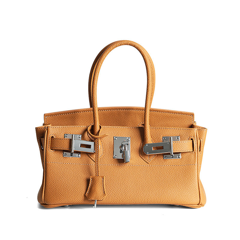 Classic Structured Top-Handle Leather Satchel Bag