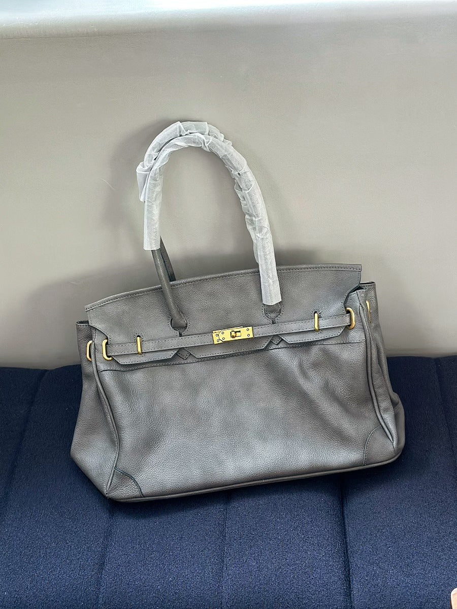 Classic Slouchy Pebbled Leather Shoulder Tote Bag with Belt Detail