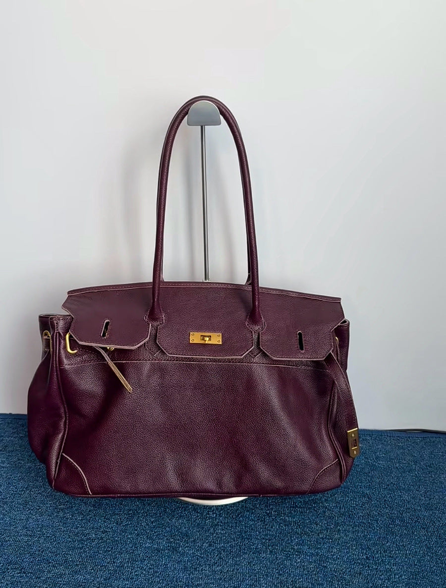 Classic Slouchy Pebbled Leather Shoulder Tote Bag with Belt Detail