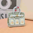 Miniature Architectural Leather Bag Charm with Twilly Accent