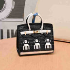 Miniature Architectural Leather Bag Charm with Twilly Accent