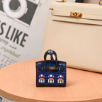 Miniature Architectural Leather Bag Charm with Twilly Accent