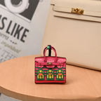 Miniature Architectural Leather Bag Charm with Twilly Accent