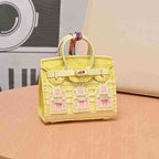 Miniature Architectural Leather Bag Charm with Twilly Accent