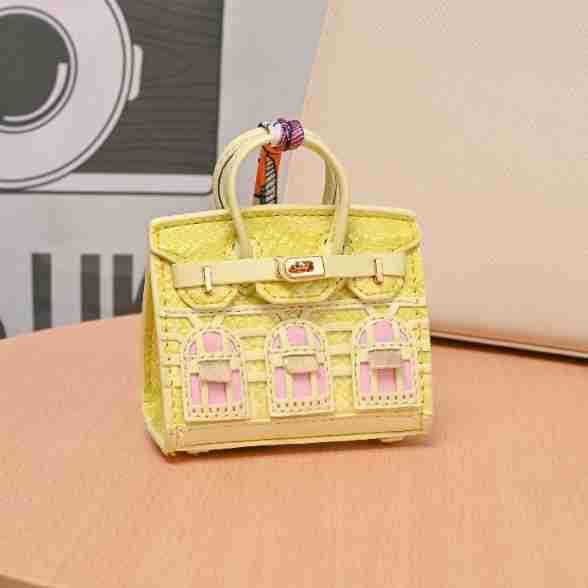 Miniature Architectural Leather Bag Charm with Twilly Accent